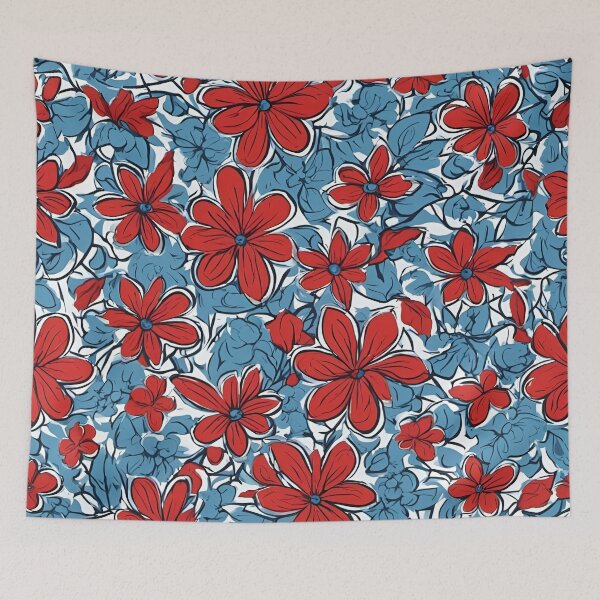 Item preview, Blue Red White Floral pattern designed and sold by SeamCraft.