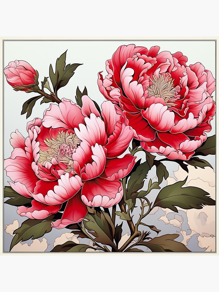 peony flower digital Sticker for Sale by Pnid