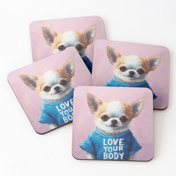 Item preview, Painting of a chihuahua wearing a shirt with a sign: Love your body designed and sold by Andreja's shop.