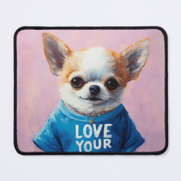 Item preview, Painting of a chihuahua wearing a shirt with a sign: Love your body designed and sold by Andreja's shop.