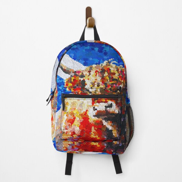 Item preview, Highland cow with the scottish flag, blue and red image, edited oil painting by Marina Daniluka designed and sold by MariDaniArt.