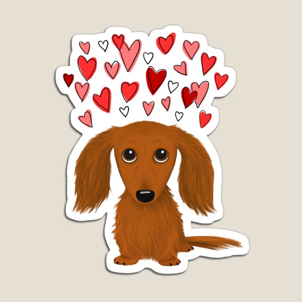 Item preview, Cute Longhaired Red Dachshund Cartoon Dog with Hearts designed and sold by Jenn Inashvili.