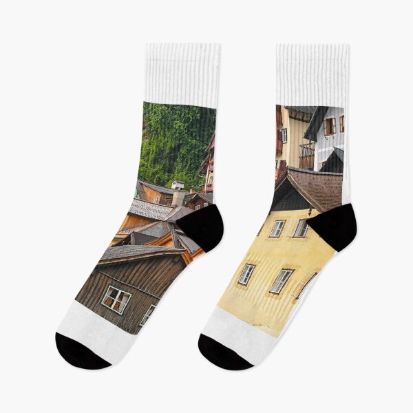 Item preview, Old and colorful houses in Hallstatt village Austria designed and sold by goceris.