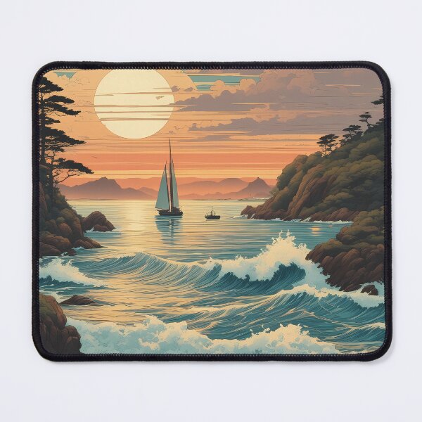 Item preview, Sailboat Amidst Japanese Sunset Seas designed and sold by designsbyflo.