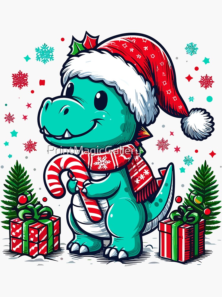 Print and Cut Christmas Dinosaur Stickers - With Santa Hats