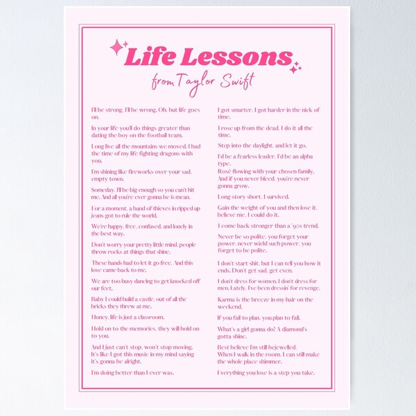 Item preview, Life Lessons from Taylor Swift Cute Aesthetic Eras Lyrics Print designed and sold by sunbeamstudios.