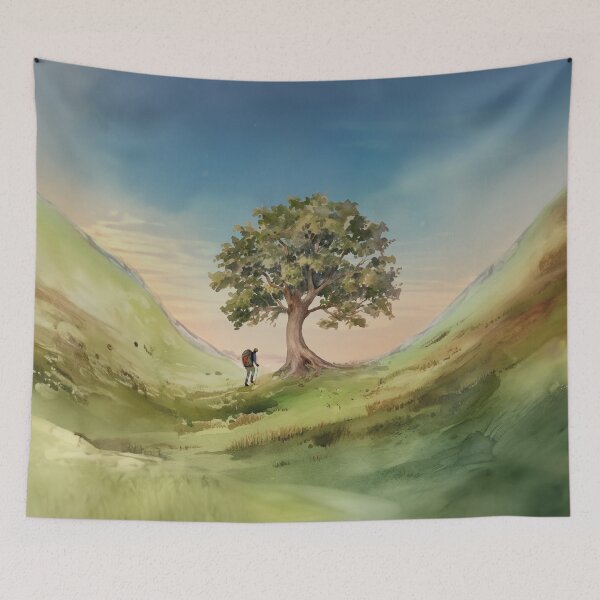 Item preview, Sycamore Gap Tree Watercolor Illustration Cottagecore British Countryside Northumberland Hexham designed and sold by TheLovelyWild.