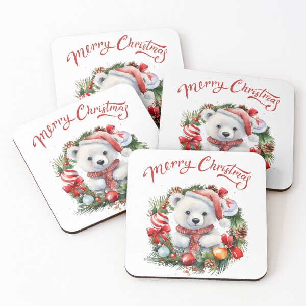 Item preview, Watercolor Santa Hat Polar Bear and Christmas Wreath designed and sold by Cawaiico.