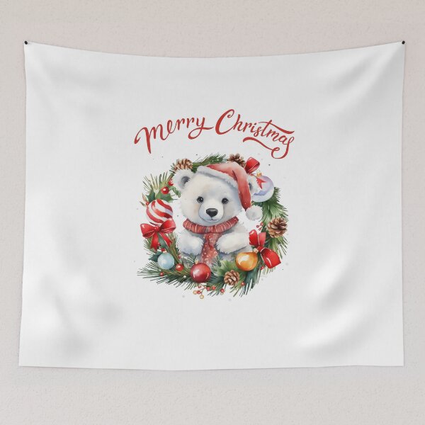 Item preview, Watercolor Santa Hat Polar Bear and Christmas Wreath designed and sold by Cawaiico.