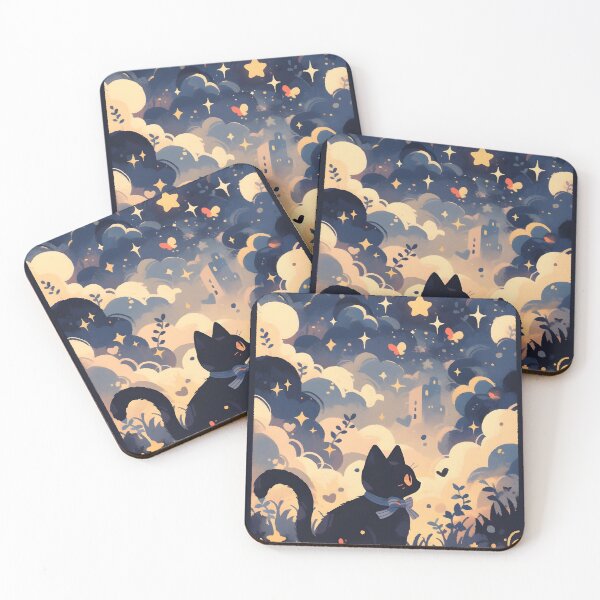 Item preview, Black Cat under Blue Starry Night designed and sold by ThePawsomeBunch.