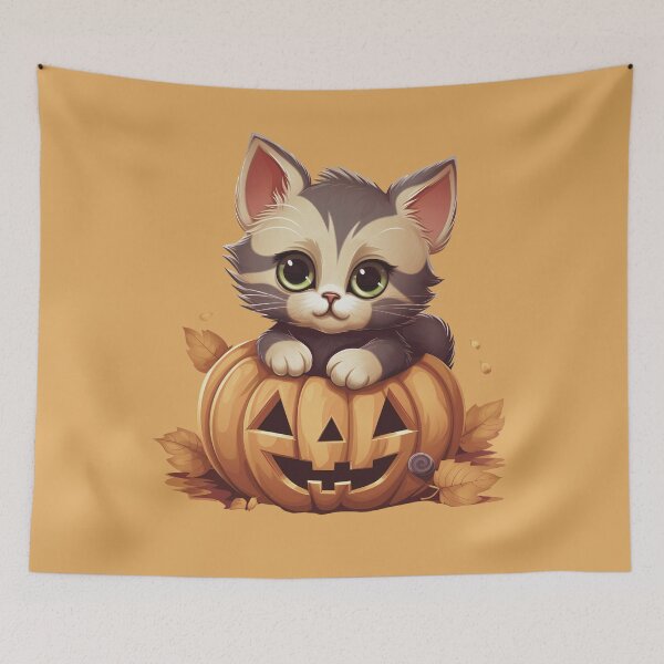 Item preview,  Fluffy Cat On Pumpkin Hallowen designed and sold by Lil-Satu.