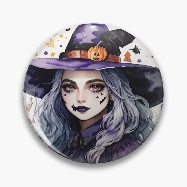 Item preview, Young charming witch in dark clothes with halloween pumpkins designed and sold by desinganddecor.