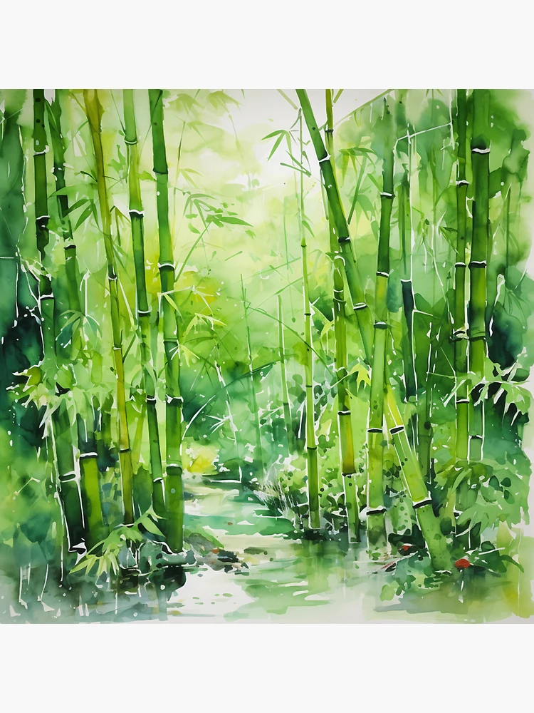 Bamboos in the mist - Japanese Watercolor Painting Canvas Print by