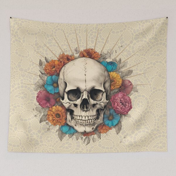Item preview, skull with flowers designed and sold by studio468.
