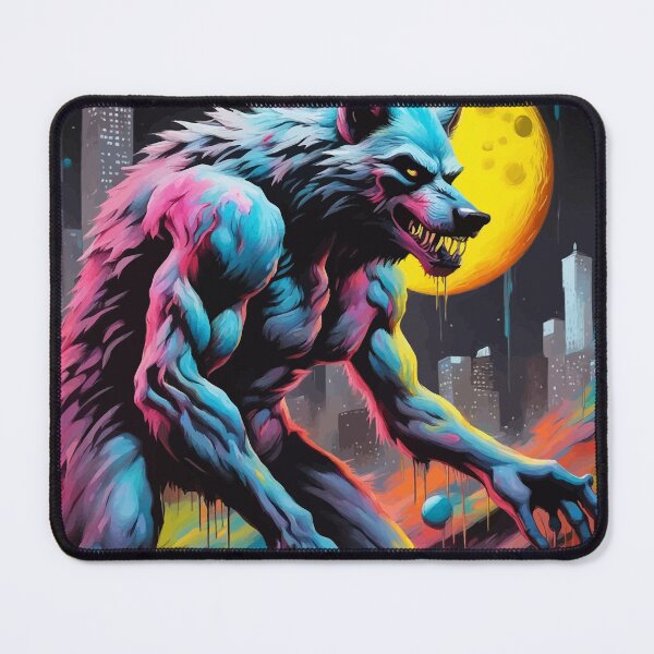 Item preview, Mystical Black Werewolf in Moonlit Cityscape designed and sold by javaoverride.