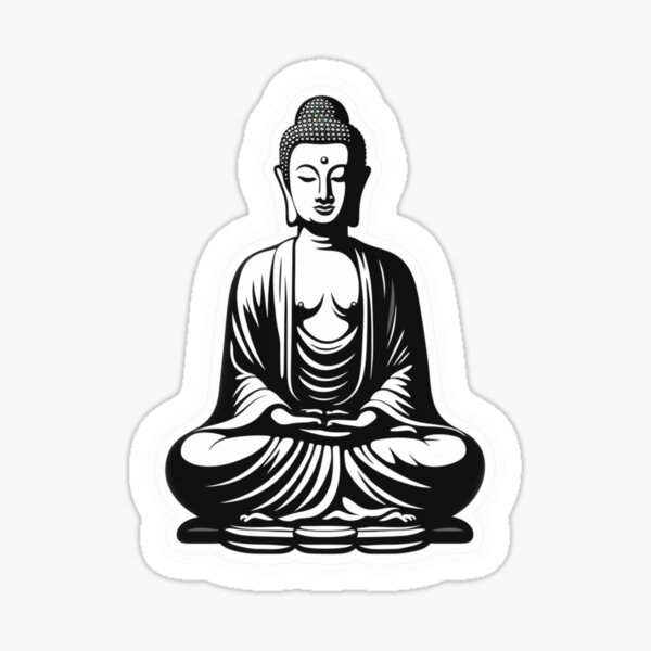 Buddha statue Black White Buddhist symbol, home decoration Sticker for Sale  by MartynGrey