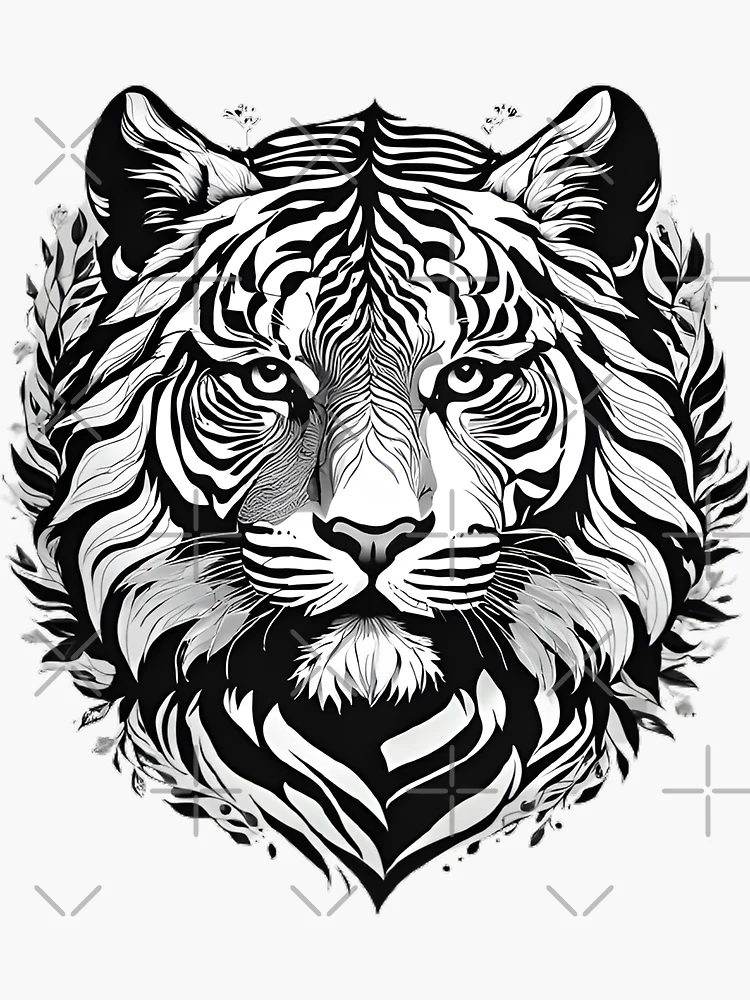 Gracieux tigre en noir/blanc - look 3D papier tatouage mural  autocollant-autocol