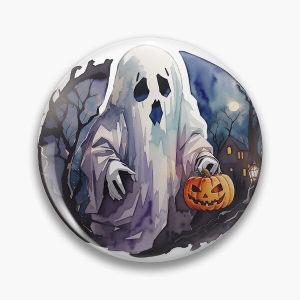 Item preview, Sad ghost and happy pumpkin against the background of a haunted house on Halloween night designed and sold by desinganddecor.