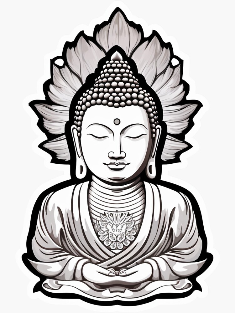 Buddha Black White , Buddhist symbol, home decoration Sticker for Sale by  MartynGrey