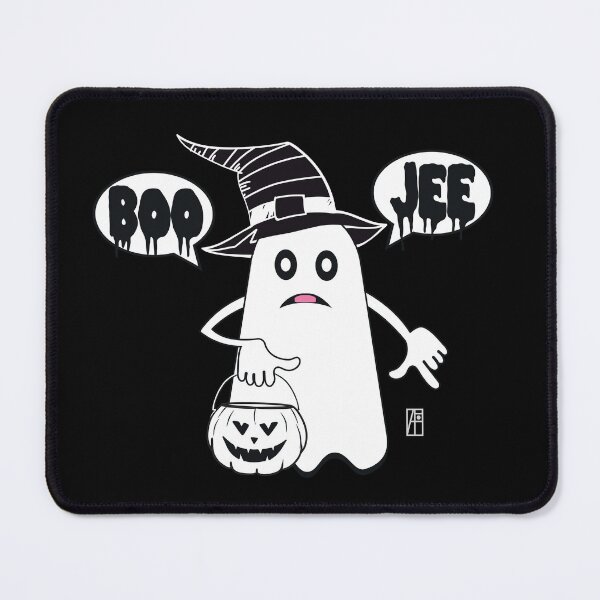 Item preview, Ghost with pumpkin and hat says BOO JEE - cute Halloween designed and sold by ArtProjectShop.