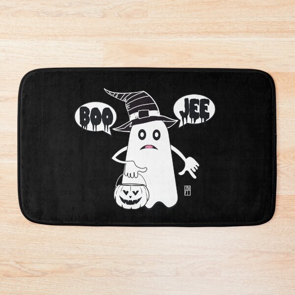 Item preview, Ghost with pumpkin and hat says BOO JEE - cute Halloween designed and sold by ArtProjectShop.