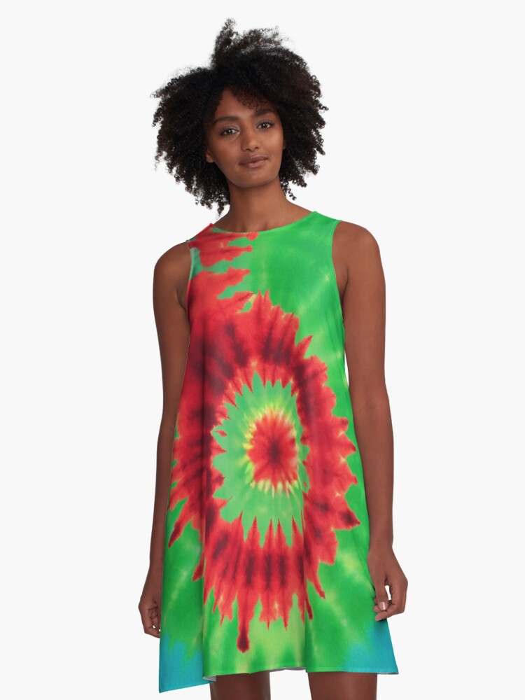 Tie dye green and red colors A-Line Dress