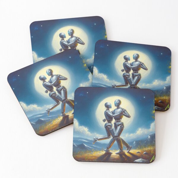 Item preview, Painting of robots dancing in the moonlight designed and sold by Andreja's shop.