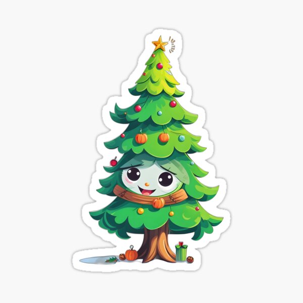 Cute Christmas Tree Sticker, Holographic, Kawaii Sticker 