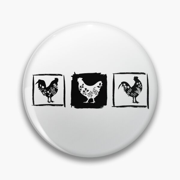 Item preview, Trendy floral chicken design in in eye catching black and white designed and sold by PellSilversmith.