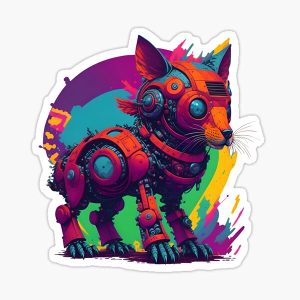 Item preview, Robotic Colorful Dog Art - Vibrant Digital Illustration designed and sold by HiveMechs.