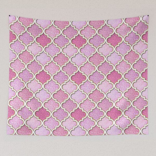 Item preview, Quatrefoil Morroccan tile in pink lace with gold designed and sold by MagentaRose.