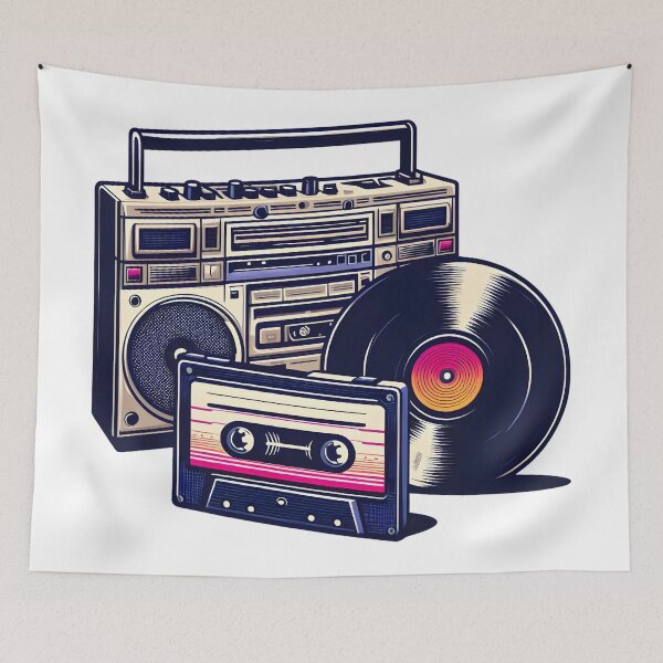 Item preview, 90's Retro Boombox Cassette & Vinyl Record designed and sold by D-Dreamweaver.