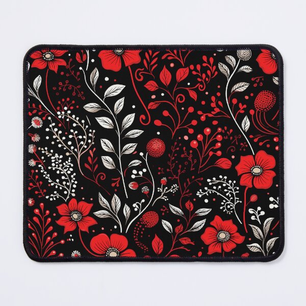Item preview, Red and black Monochrome floral pattern designed and sold by Ellimade.