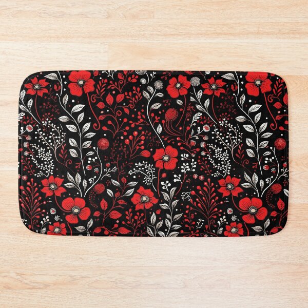 Item preview, Red and black Monochrome floral pattern designed and sold by Ellimade.
