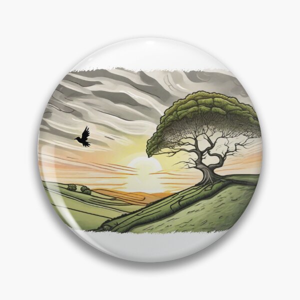 Item preview, Cartoon and Green Sycamore Gap with Beautiful and Colorful Sunset designed and sold by SwanAndStone.