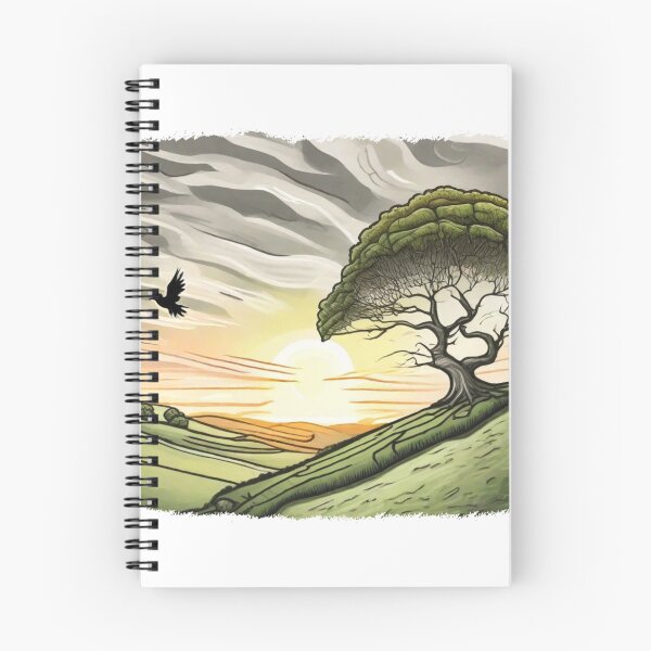 Item preview, Cartoon and Green Sycamore Gap with Beautiful and Colorful Sunset designed and sold by SwanAndStone.