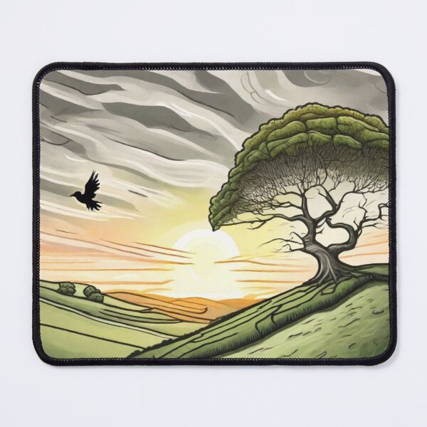 Item preview, Cartoon and Green Sycamore Gap with Beautiful and Colorful Sunset designed and sold by SwanAndStone.