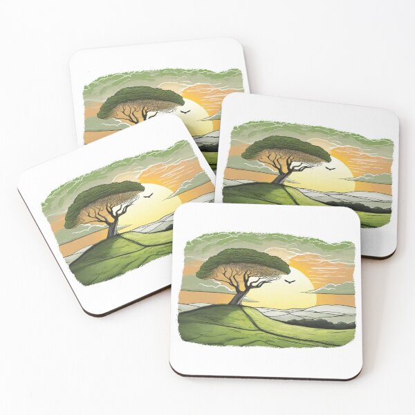 Item preview, Colorful Sunset and Sycamore Gap with Flying Eagle and Green Clouds designed and sold by SwanAndStone.