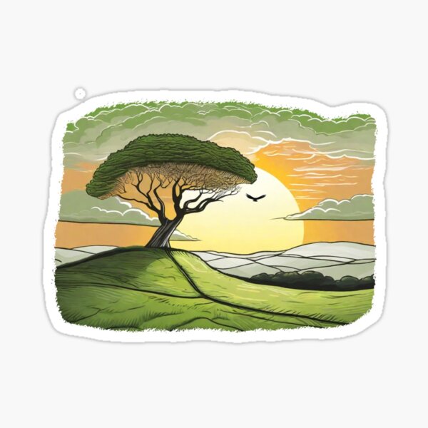 Item preview, Colorful Sunset and Sycamore Gap with Flying Eagle and Green Clouds designed and sold by SwanAndStone.
