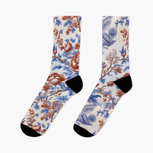 Item preview, Modern take on traditional French toile in blue and red designed and sold by SophieClimaArt.