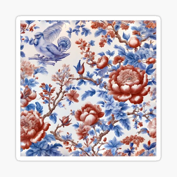 Item preview, Modern take on traditional French toile in blue and red designed and sold by SophieClimaArt.