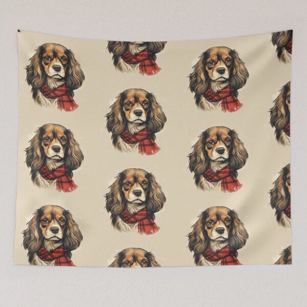 Item preview, Cavalier King Charles Spaniel Christmas Plaid Watercolor designed and sold by rafaeltto.