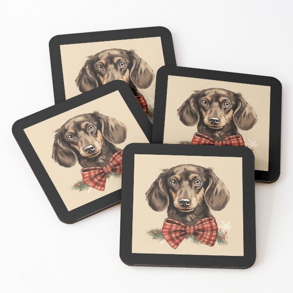 Artikelvorschau, Chocolate and Cream Dachshund Christmas Plaid Watercolor entworfen und verkauft von rafaeltto.