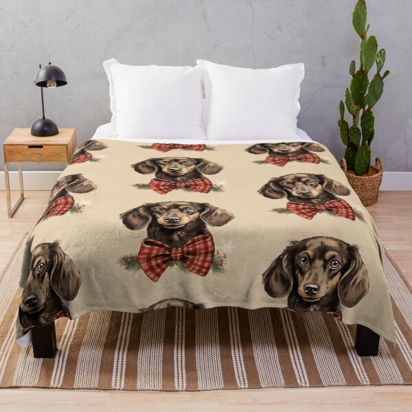 Item preview, Chocolate and Cream Dachshund Christmas Plaid Watercolor designed and sold by rafaeltto.