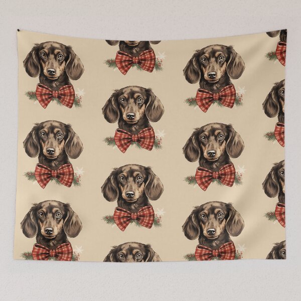 Item preview, Chocolate and Cream Dachshund Christmas Plaid Watercolor designed and sold by rafaeltto.