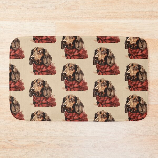 Artikelvorschau, Chocolate and Tan Dachshund Christmas Plaid Watercolor entworfen und verkauft von rafaeltto.