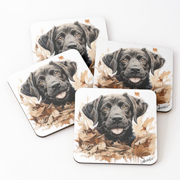 Item preview, Labrador pup among the autumn leaves designed and sold by Lewis-mart.