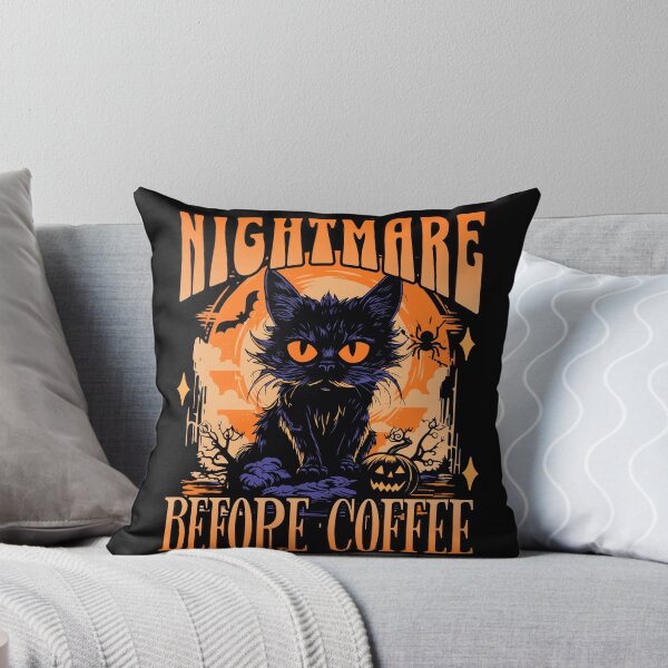 Item preview, Nightmare before coffee - creepy Halloween cat designed and sold by EvergreenWhimsy.