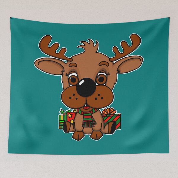 Item preview, "Rein The Christmas Reindeer" | Teal Background designed and sold by LiseHoltArt.