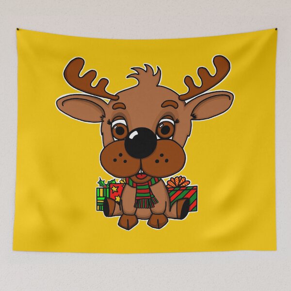 Item preview, "Rein The Christmas Reindeer" | Yellow Background designed and sold by LiseHoltArt.